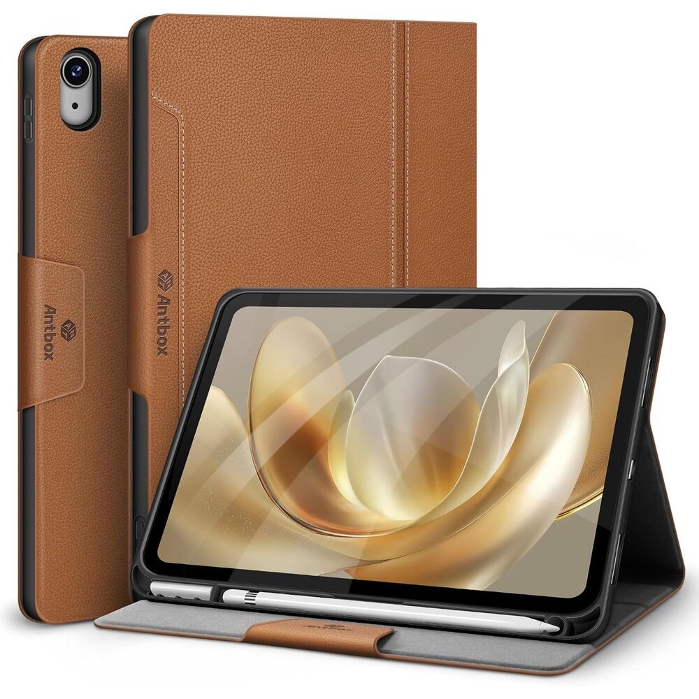 Antbox Leather Case for iPad 11th Gen 10th Gen  | Built-in Pencil Holder (Tan)